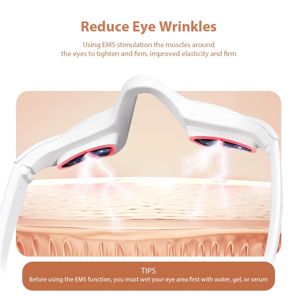 Under Eyes Red Light Therapy Glasses 3D Microcurrent Eye Beauty Device Eye Bag Remover for Reduce Dark Circles Wrinkles Facial Massager