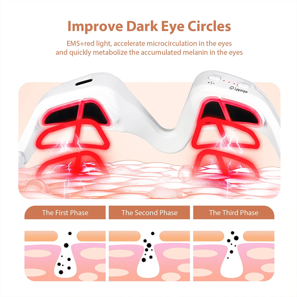 Under Eyes Red Light Therapy Glasses 3D Microcurrent Eye Beauty Device Eye Bag Remover for Reduce Dark Circles Wrinkles Facial Massager